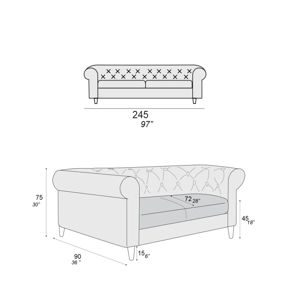 Canapé d'intérieur disponible en différentes tailles fabriqué en Italie - Vivace Viadurini