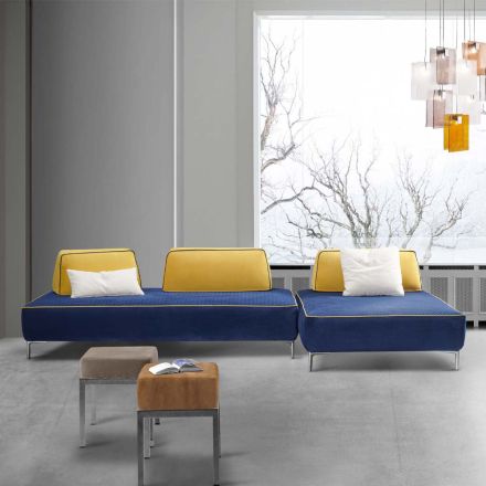 Canapé de salon modulable 4 places en tissu bleu fabriqué en Italie - Mykonos Viadurini
