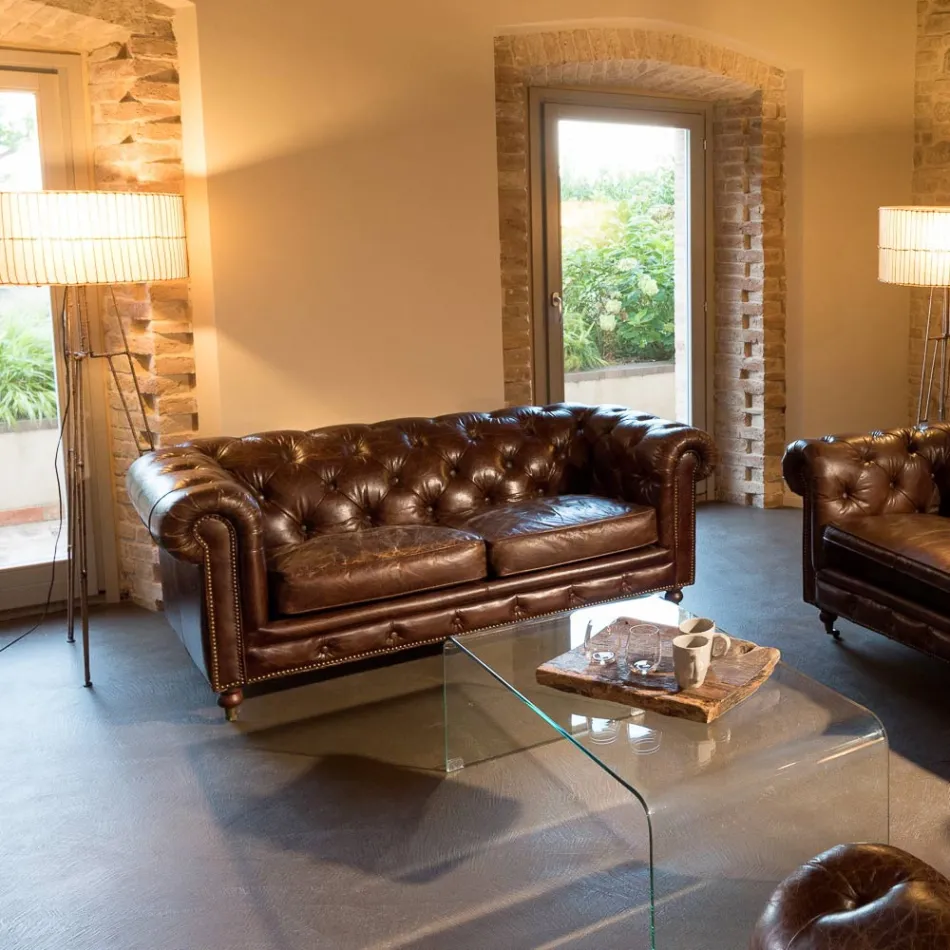 Canapé de salon 2 ou 3 places en cuir vintage effet vieilli - Stamp Viadurini