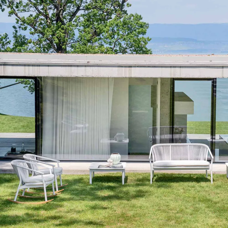 Canapé deux places empilable de jardin en aluminium et tissu - Smart By Varaschin Viadurini