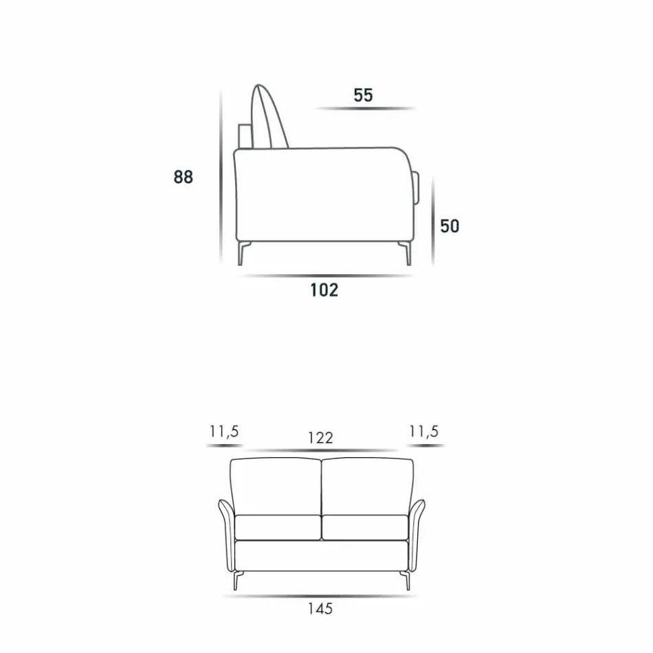 Canapé deux places design moderne L.145 cm imitation cuir / tissu Erica Viadurini