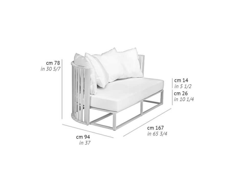 Canapé d'Extérieur 2 Places en Aluminium avec Cordes Design de Luxe 3 Finitions - Julie Viadurini