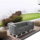 Canapé ethnique rembourré deux places en tissu patchwork et bois - Fibre Viadurini