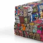 Canapé ethnique rembourré deux places en tissu patchwork et bois - Fibre Viadurini