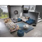 Canapé ethnique rembourré deux places en tissu patchwork et bois - Fibre Viadurini