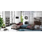 Canapé ethnique rembourré deux places en tissu patchwork et bois - Fibre Viadurini