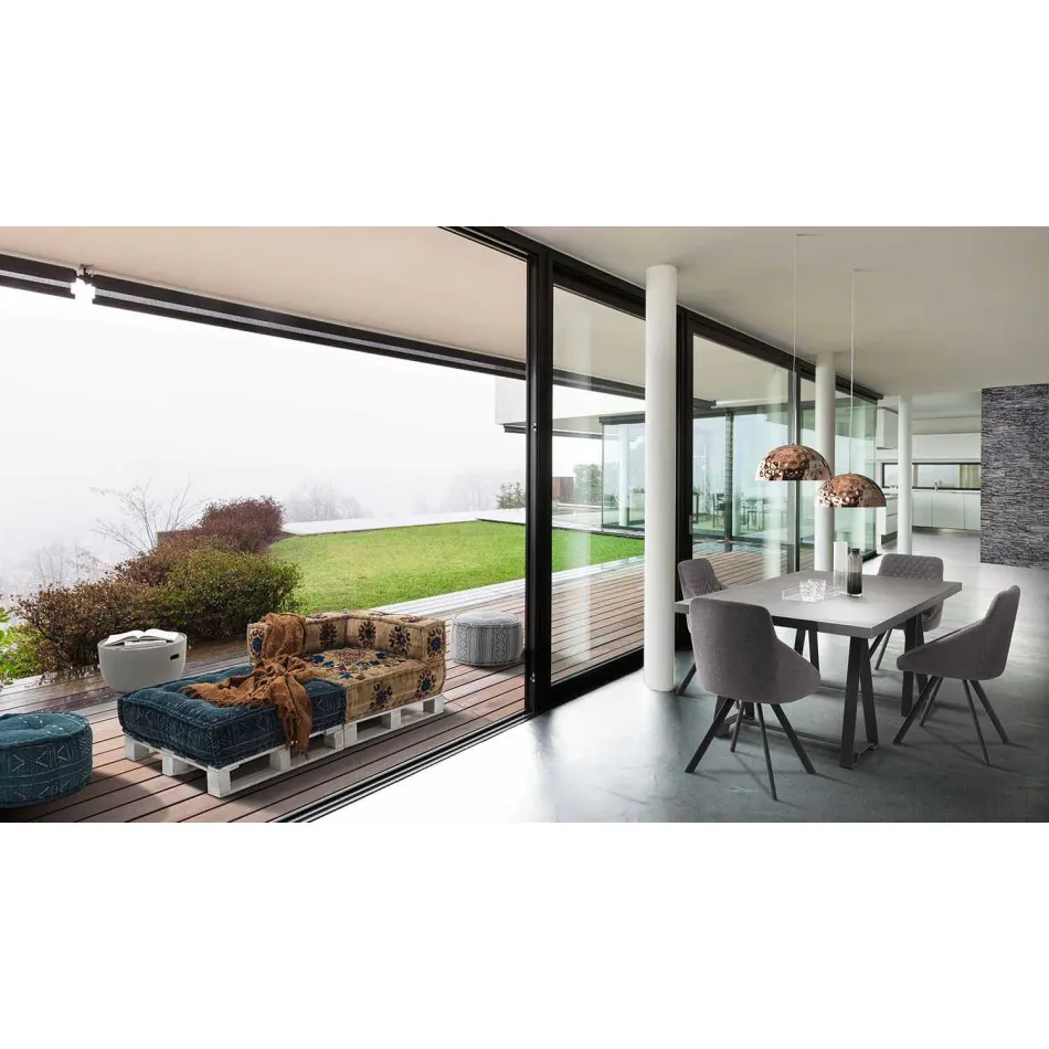 Canapé ethnique rembourré deux places en tissu patchwork et bois - Fibre Viadurini