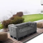 Canapé ethnique rembourré deux places en tissu patchwork et bois - Fibre Viadurini