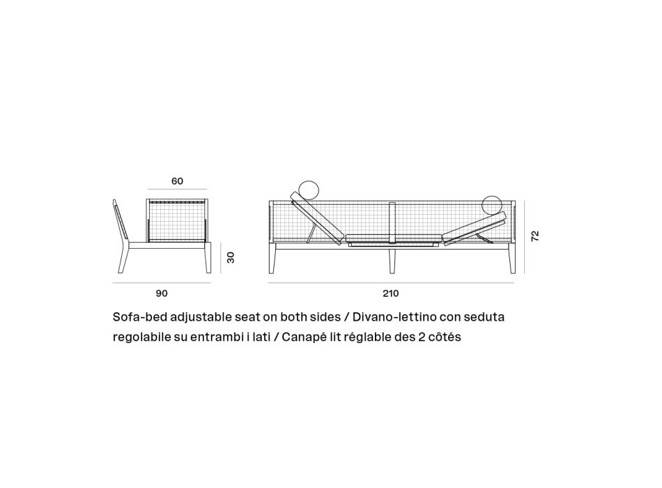 Canapé d'extérieur - Chaise longue en teck et WaProLace Made in Italy - Oracle Viadurini