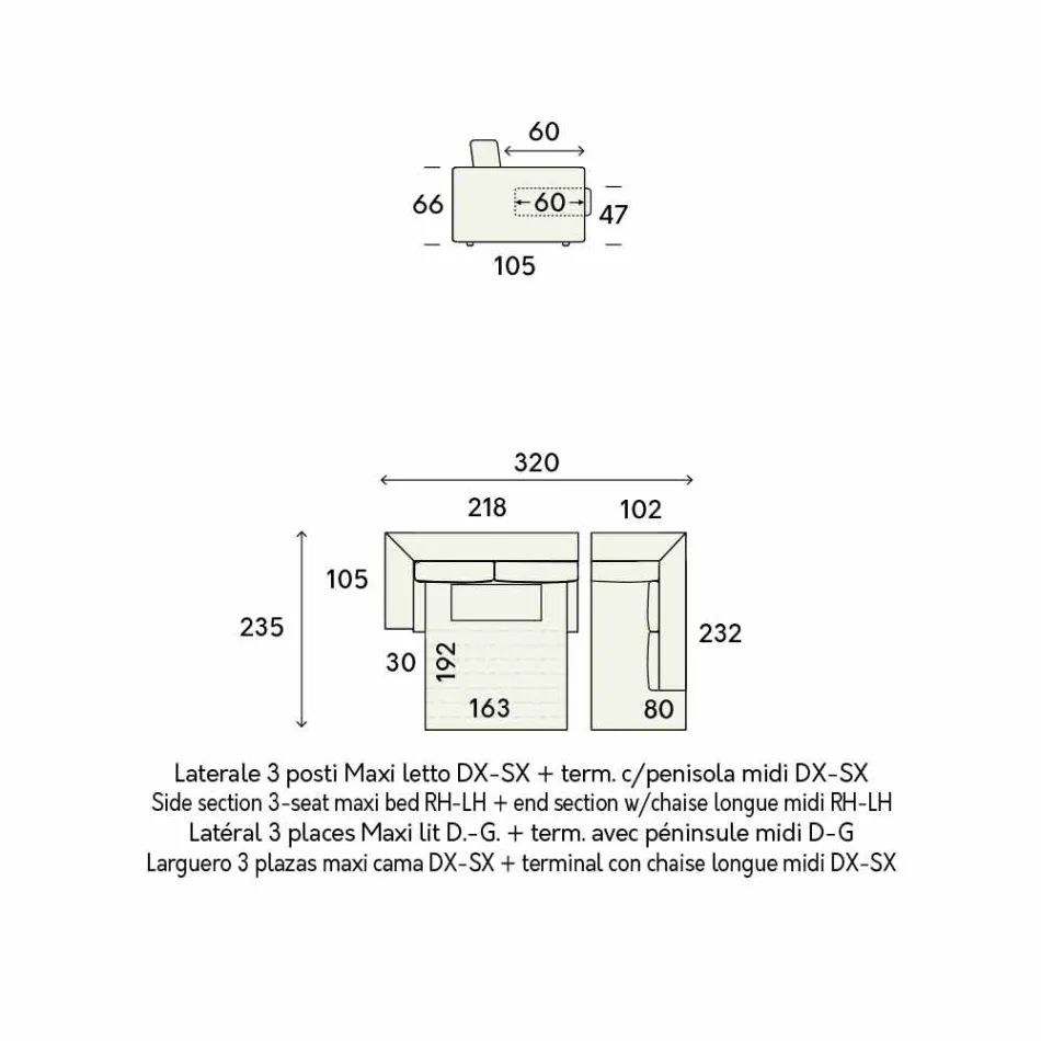 Canapé-lit d'angle design en tissu beige Made in Italy - Ortensia Viadurini