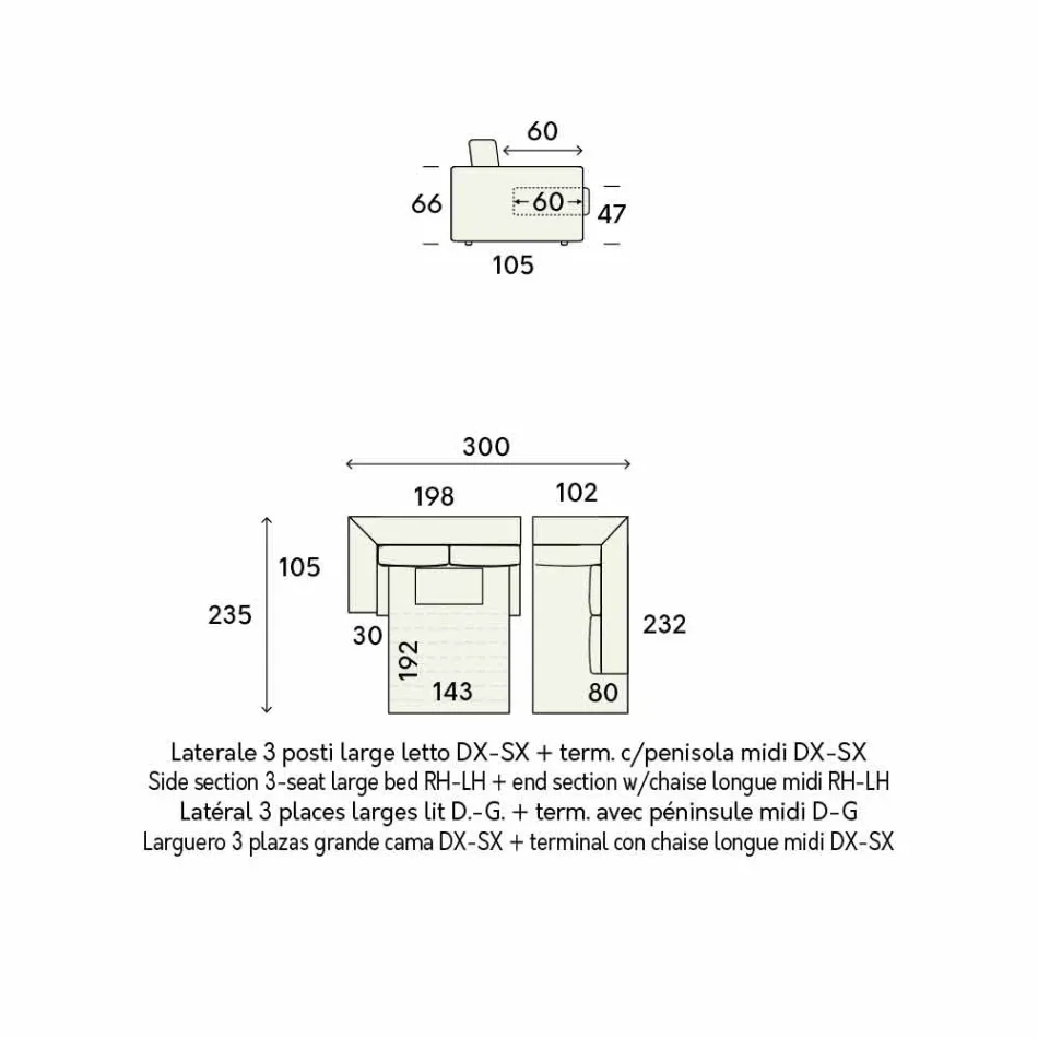 Canapé-lit d'angle design en tissu beige Made in Italy - Ortensia Viadurini