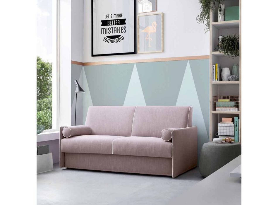 Canapé-lit en tissu rose pâle avec bordure blanche Made in Italy - Poppy Viadurini
