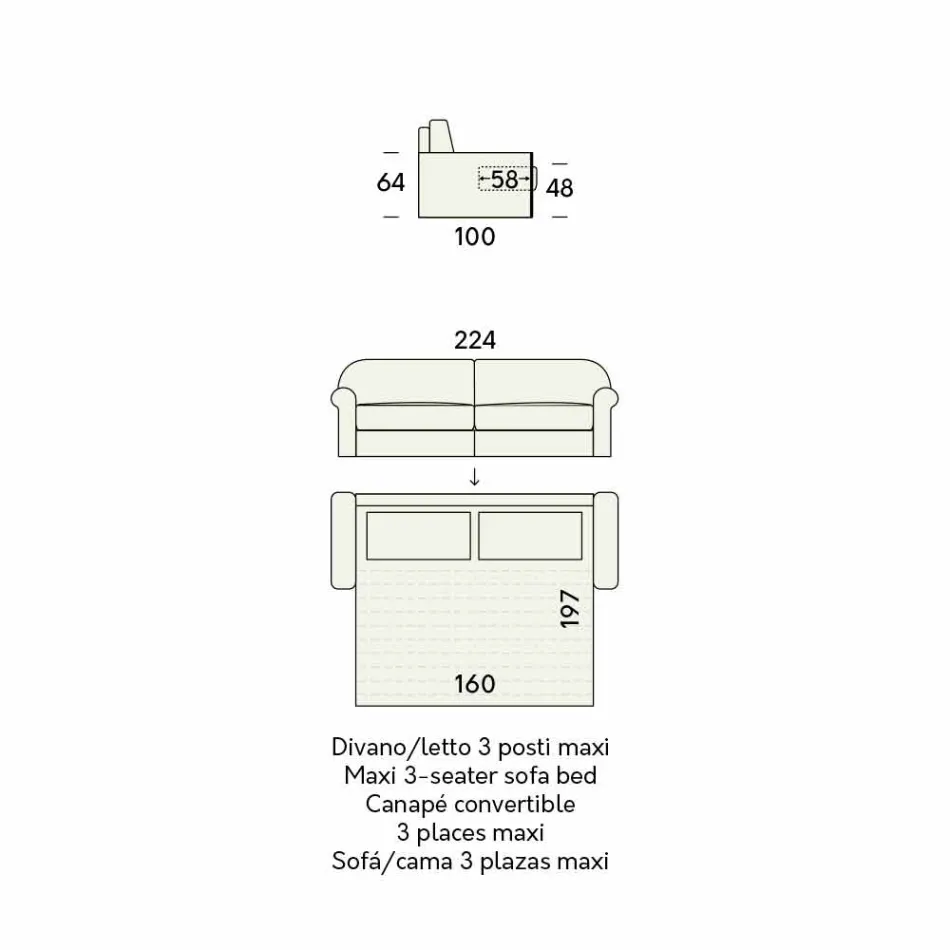 Canapé-lit double en tissu design Made in Italy - Anemone Viadurini