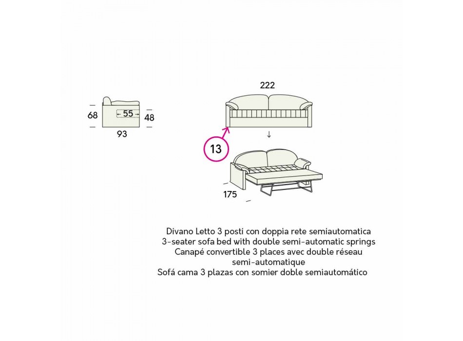 Canapé-lit moderne rembourré en tissu bicolore fabriqué en Italie - Kayla Viadurini