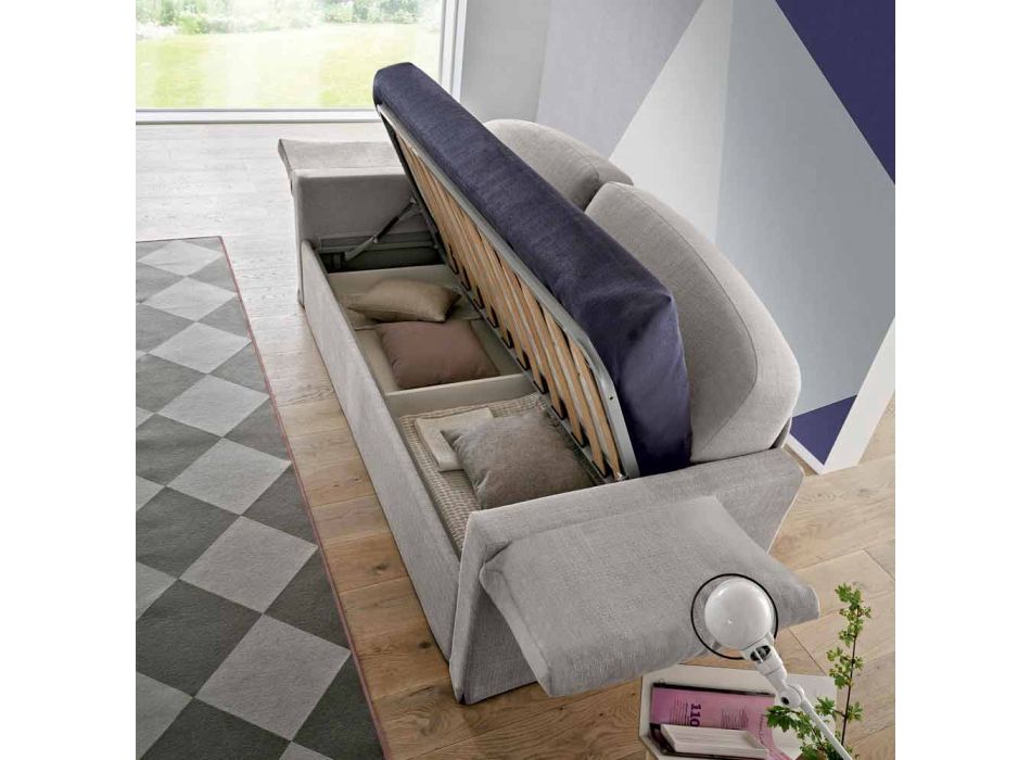 Canapé-lit simple avec conteneur recouvert de tissu fabriqué en Italie - Kayla Viadurini