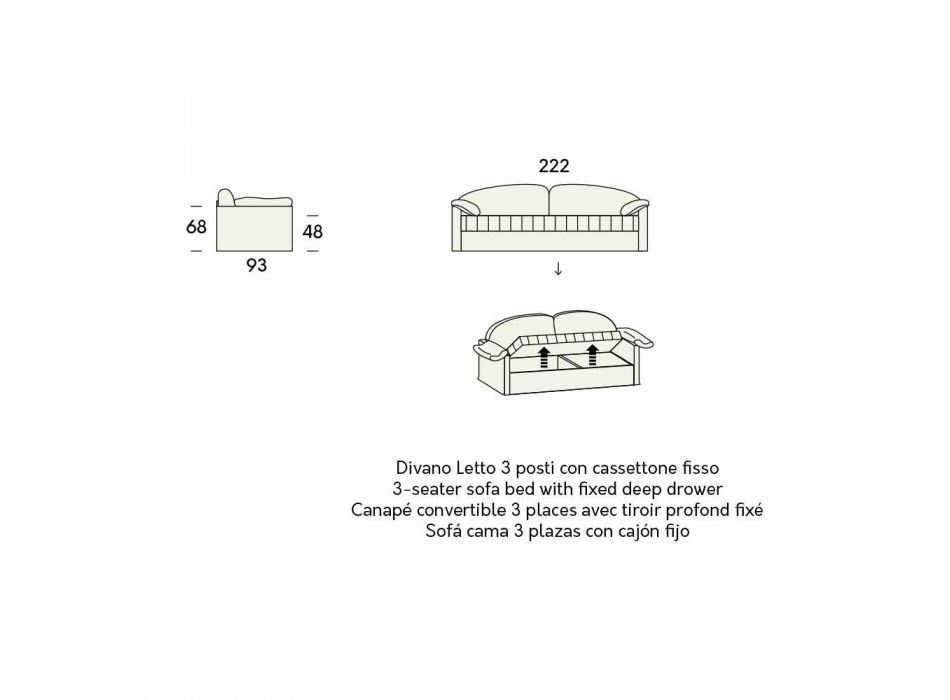 Canapé-lit simple avec conteneur recouvert de tissu fabriqué en Italie - Kayla Viadurini