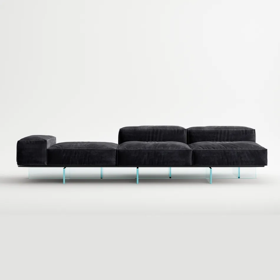 Saphir - Canapé modulaire moderne avec base en verre, fabriqué en Italie Viadurini