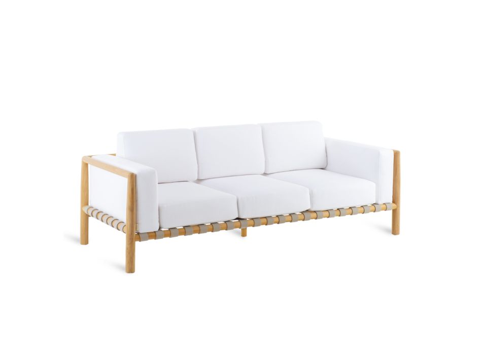 Canapé d'extérieur 2 ou 3 places en teck avec ensemble d'oreillers inclus Made in Italy - Liberato Viadurini
