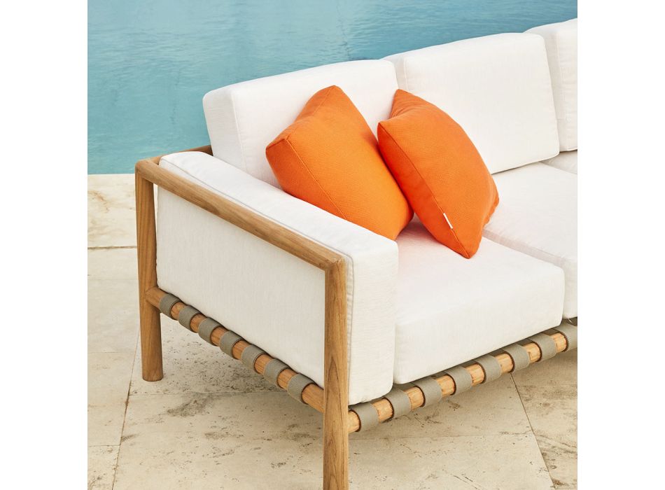Canapé d'extérieur 2 ou 3 places en teck avec ensemble d'oreillers inclus Made in Italy - Liberato Viadurini
