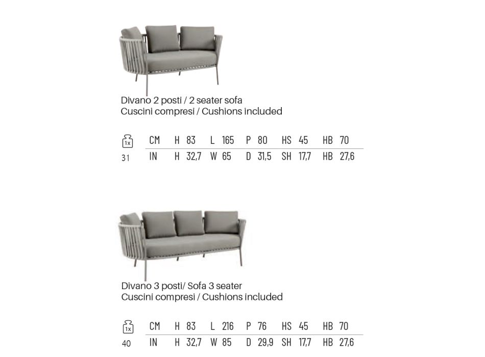 Canapé d'extérieur en acier de différentes tailles et coussins inclus Made in Italy - Bronn Viadurini