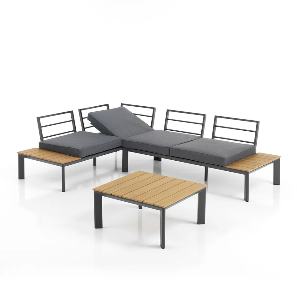 Canapé Transformable en Méridienne avec Dossier Ajustable et Table Basse - Finir Viadurini