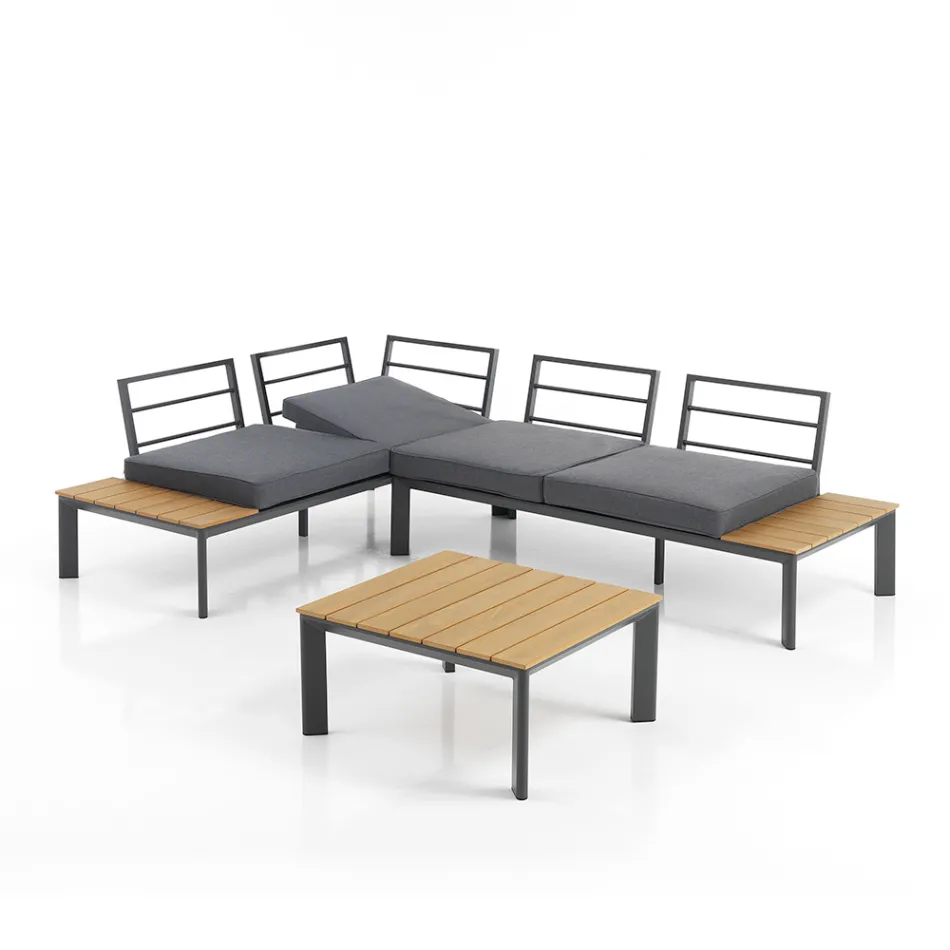 Canapé Transformable en Méridienne avec Dossier Ajustable et Table Basse - Finir Viadurini