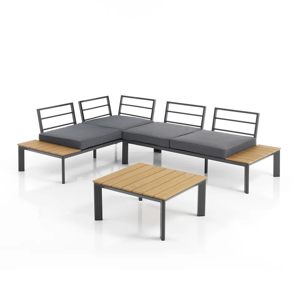 Canapé Transformable en Méridienne avec Dossier Ajustable et Table Basse - Finir Viadurini