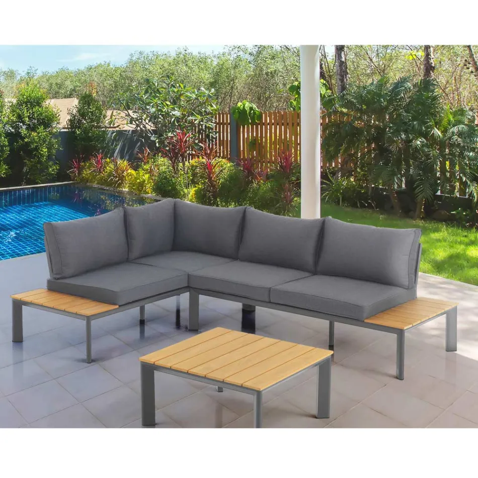 Canapé Transformable en Méridienne avec Dossier Ajustable et Table Basse - Finir Viadurini