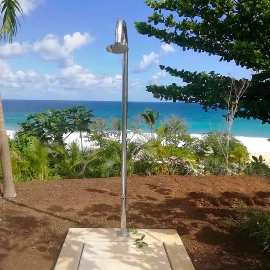 Douche de jardin en acier inoxydable chromé avec lave-pieds Made in Italy - Marlen Viadurini