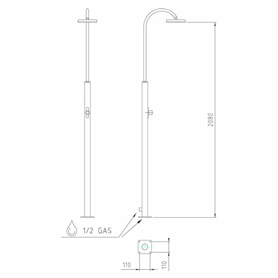 Douche de jardin en acier inoxydable avec pommeau de douche rond Made in Italy - Norton Viadurini