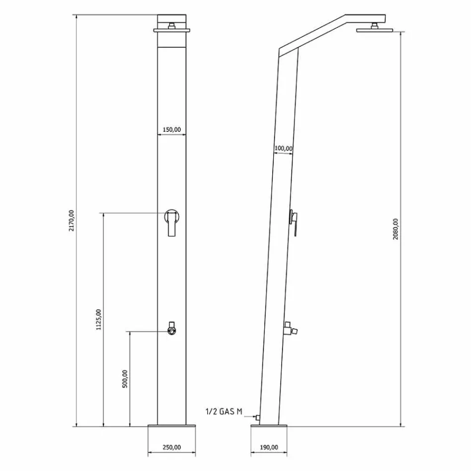 Douche de jardin solaire en acier inoxydable peint en noir Made in Italy - Werner Viadurini