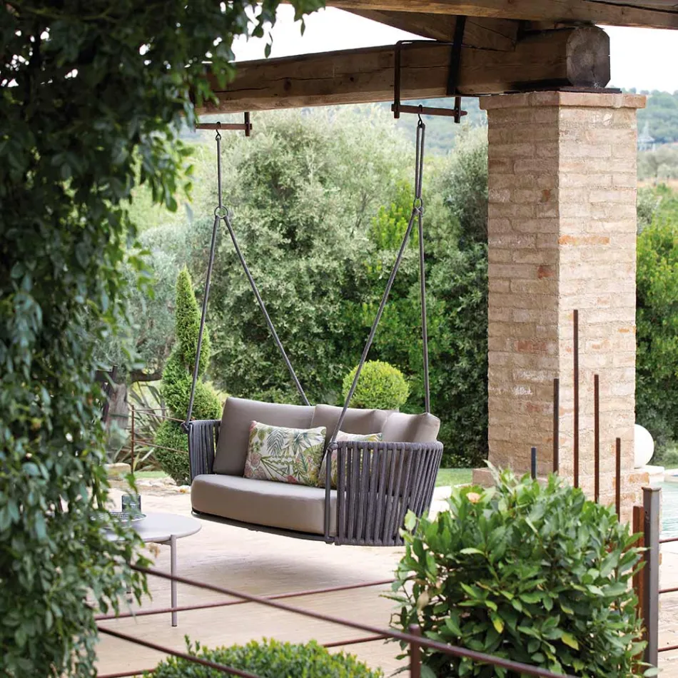 Rocking Chair 2 places en métal et corde avec assise en tissu Made in Italy - Mari Viadurini