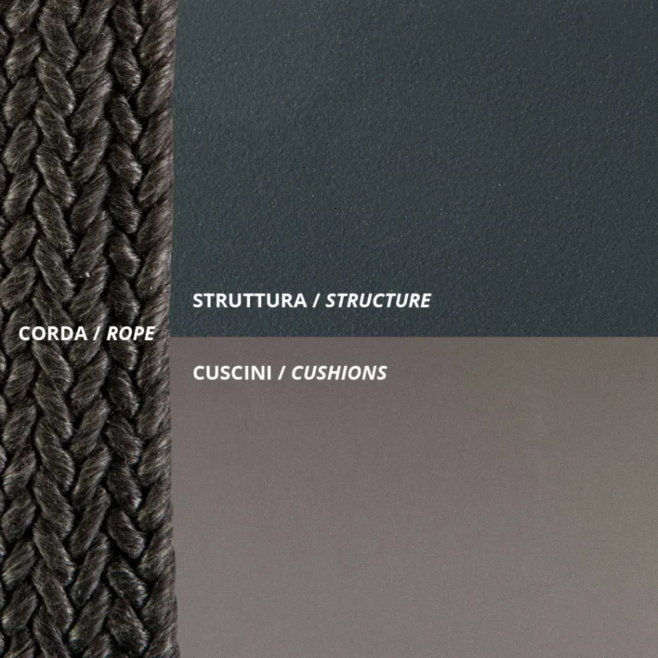 Rocking Chair 2 places en métal et corde avec assise en tissu Made in Italy - Mari Viadurini