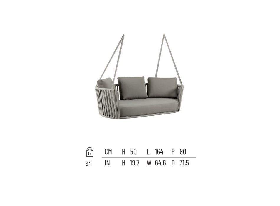Rocking Chair 2 places en métal et corde avec assise en tissu Made in Italy - Mari Viadurini
