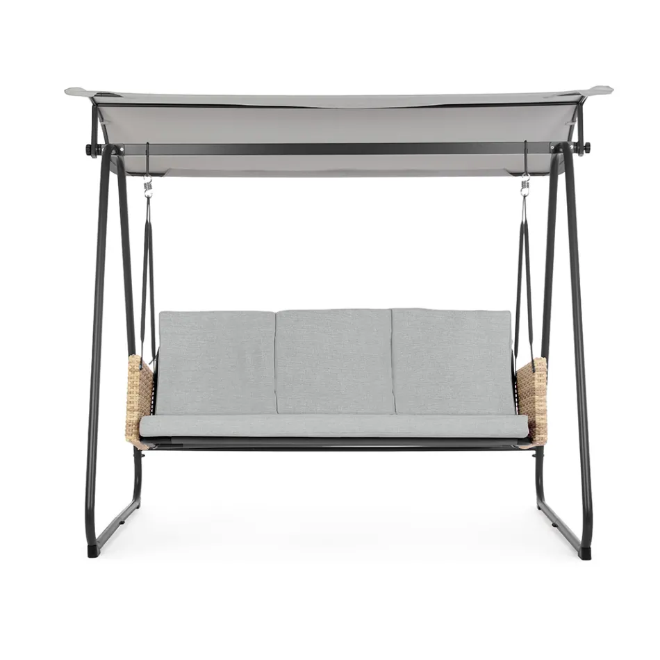 Balançoire d'extérieur 3 places en acier et accoudoirs en polyrotin - Settle Viadurini