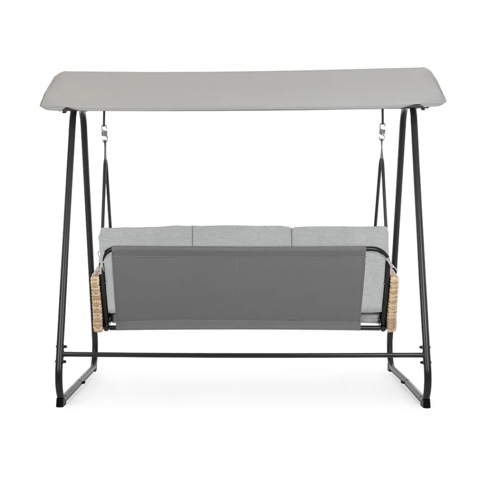 Balançoire d'extérieur 3 places en acier et accoudoirs en polyrotin - Settle Viadurini