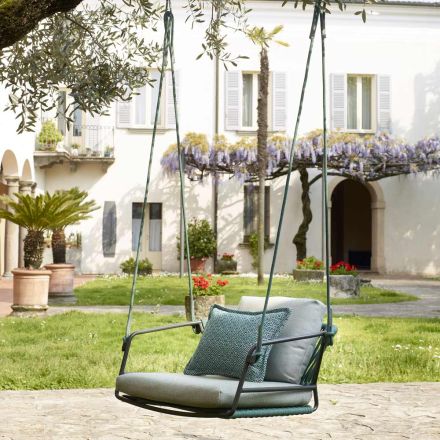 Balançoire de jardin avec assise et dossier en corde nautique Made in Italy - Lisafilo Viadurini