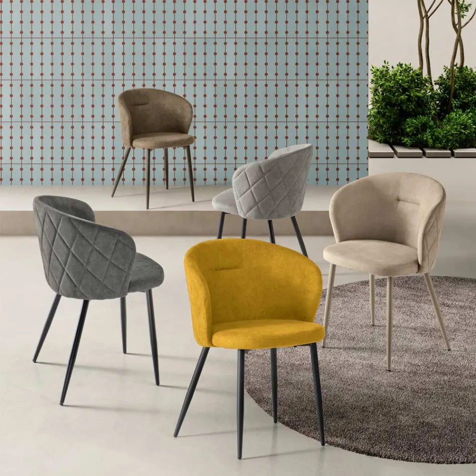 Deux chaises en métal peint et tissu rembourré de couleurs variées - Atria Viadurini