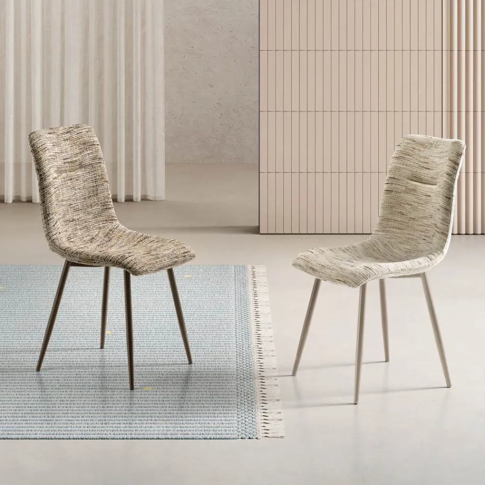 Deux chaises modernes en tissu rembourré et métal peint bicolore - Miral Viadurini