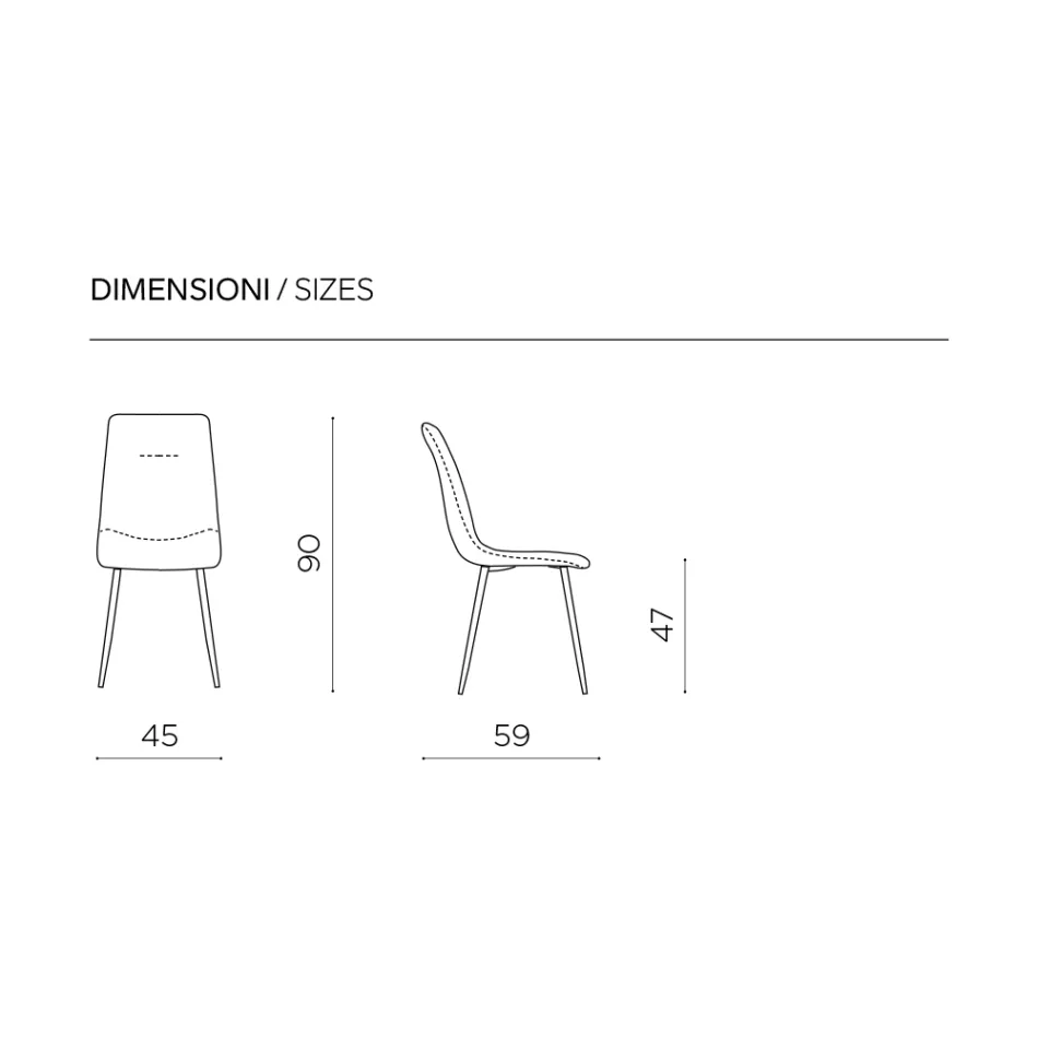 Deux chaises modernes en tissu rembourré et métal peint bicolore - Miral Viadurini