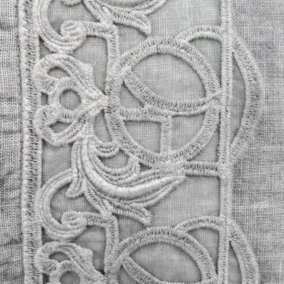 Taie d'oreiller de lit en lin gris dentelle Sinergia de luxe italien - Stego Viadurini