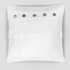 Housse de coussin carrée blanche avec dentelle et boutons de luxe italiens - Logos Viadurini