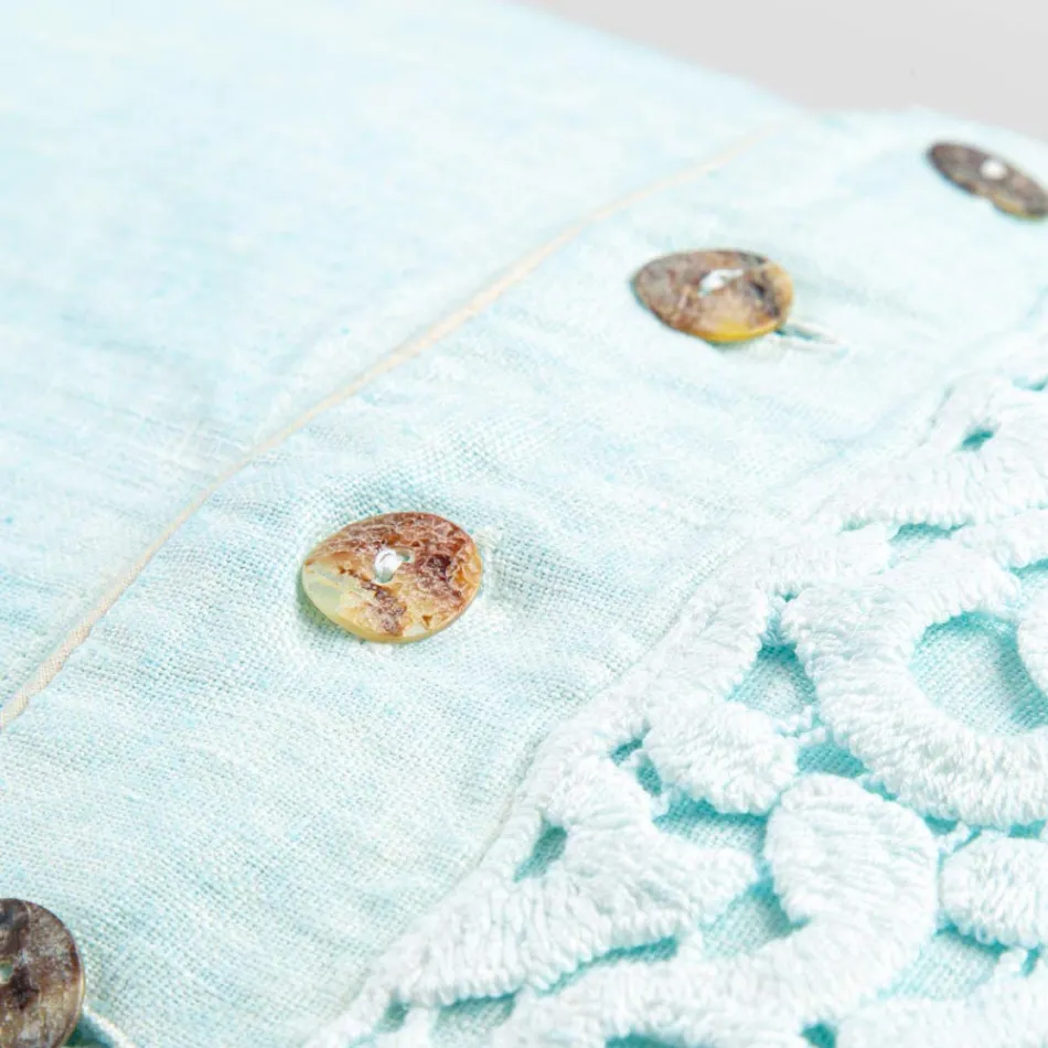 Taie d'oreiller en Lin Coloré, Dentelle Poema et Passepoil de Luxe Italien - Stego Viadurini