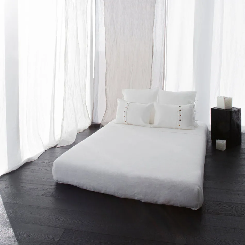 Taie d'oreiller en lin clair craie ou rétro avec attaches carrées - Prisco Viadurini