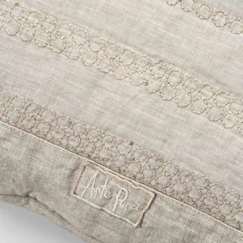 Taie d'oreiller carrée en lin craie ou décoration rétro avec broderie sphère et cadre - Coude Viadurini