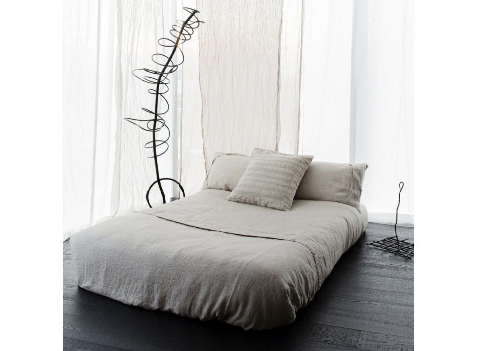 Taie d'oreiller carrée en lin craie ou décoration rétro avec broderie sphère et cadre - Coude Viadurini