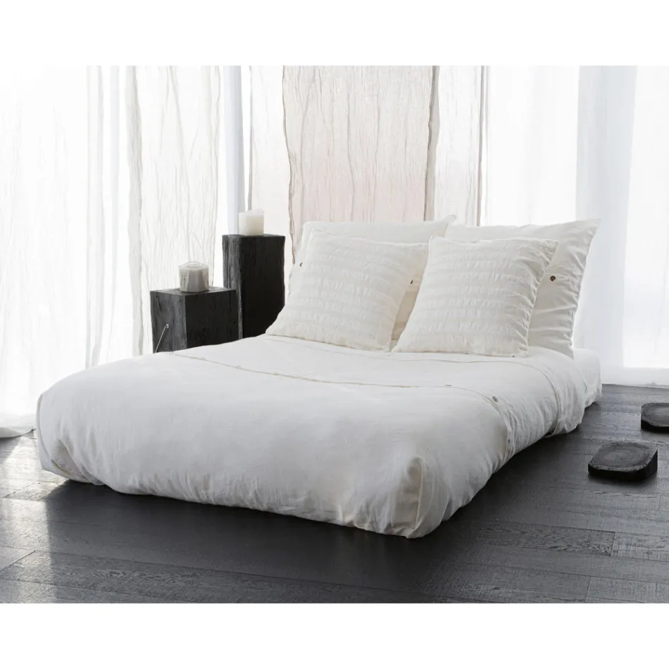 Taie d'oreiller carrée en lin craie ou décoration rétro avec broderie sphère et cadre - Coude Viadurini