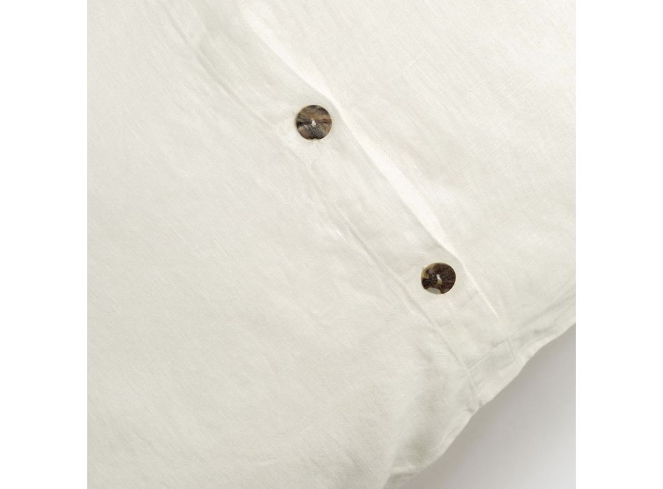Taie d'oreiller carrée en lin épais coloré avec boutons Agoya - Méditerranée Viadurini