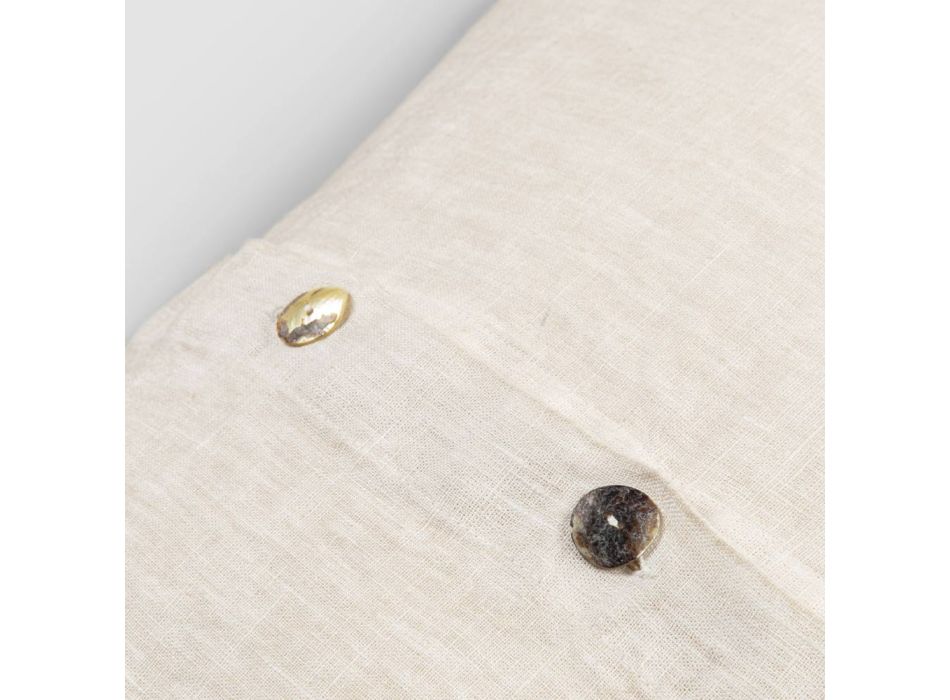 Taie d'oreiller carrée en lin épais coloré avec boutons Agoya - Méditerranée Viadurini
