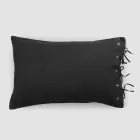 Taie d'oreiller de lit rectangulaire en lin blanc ou noir avec boutons et lacets - Agora Viadurini
